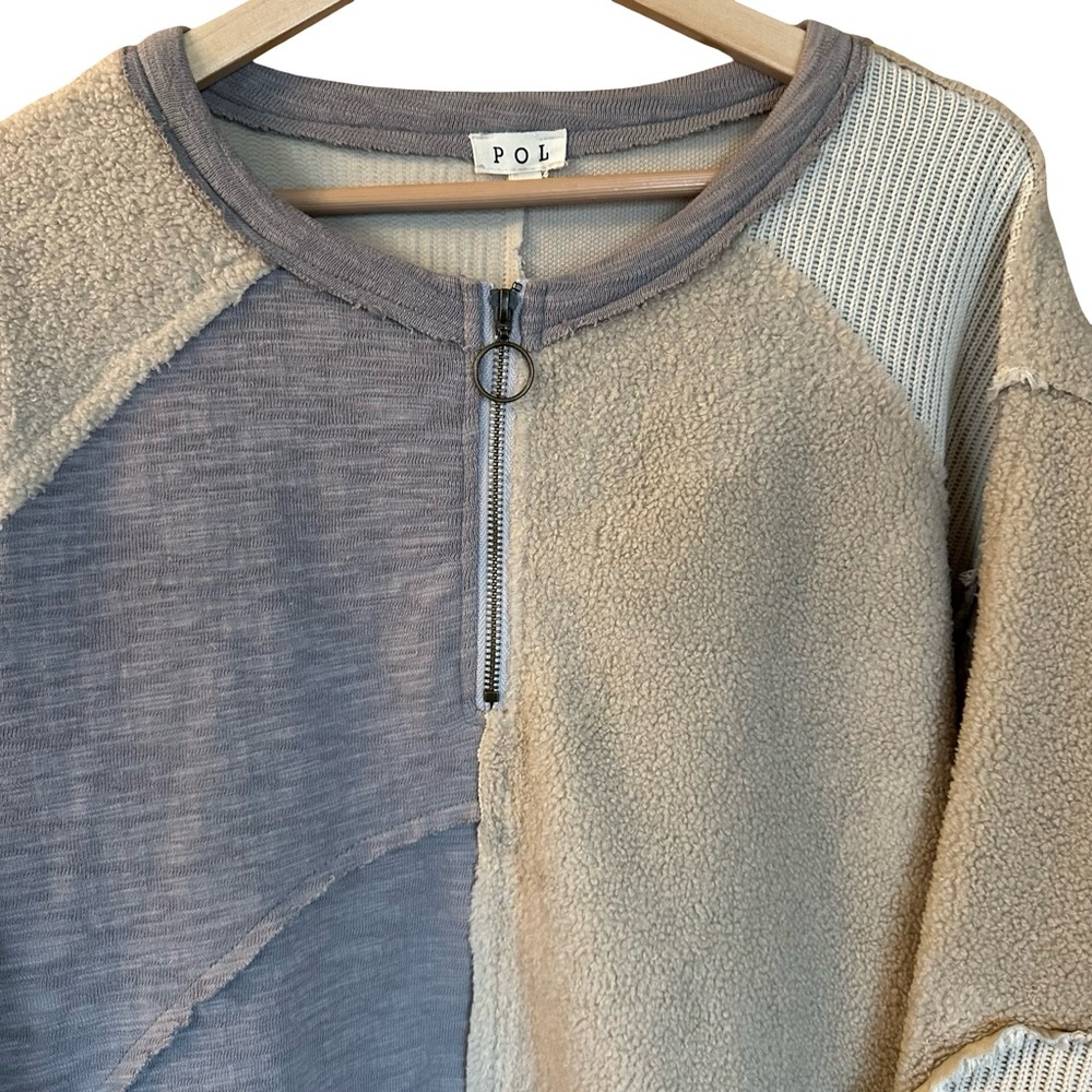 Pol Oversized Quarter Zip Pieced Patchwork Beige … - image 3